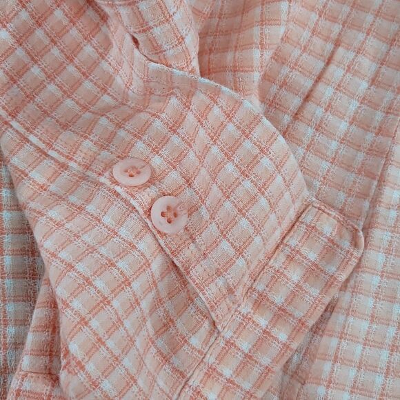 🔺️Columbia Peach Plaid Button Front Short Sleeve Shirt Medium - Picture 9 of 12